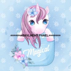 Jednorožec růžový v tyrkysové kapse MAGICAL panel úplet 29,5x27,5cm