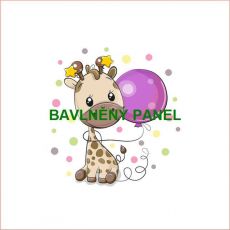 Žirafa s balónkem a barevnými puntíky panel úplet 29,5x27,5cm