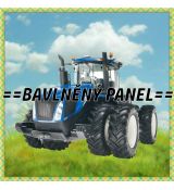 Traktor modrý New Holland osm kol na louce úplet 39x34cm