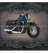 Motorka HARLEY DAVIDSON tmavě tyrkysová panel 50x47cm úplet