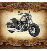 Motorka HARLEY DAVIDSON béžová na žluté s hnědými ornamenty panel 50x47cm úplet