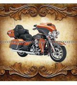 Motorka HARLEY DAVIDSON oranžová na oranžové panel 50x47cm úplet