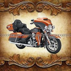 Motorka HARLEY DAVIDSON oranžová na oranžové panel 50x47cm úplet