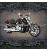 Motorka HARLEY DAVIDSON červená s černými plameny panel 50x47cm úplet