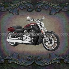 Motorka HARLEY DAVIDSON červená s černými plameny panel 50x47cm úplet