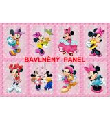 Minnie v obrázcích na růžové lemovaná růžovým mramorem bavlněné plátno panel 50x33cm