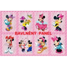 Minnie v obrázcích na růžové lemovaná růžovým mramorem bavlněné plátno panel 50x33cm