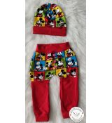 Set baggy a čepička Mickey Mouse s červenou a knoflíčky vel.98