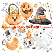 Halloweenský motiv na bílé panel úplet 35x35cm