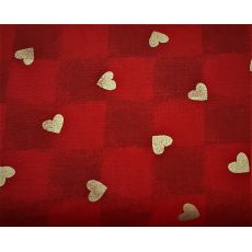 Zlaté srdce na červené mozaice bavlněné plátno