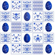 Velikonoční vajíčka, vzory modré dekorační látka 